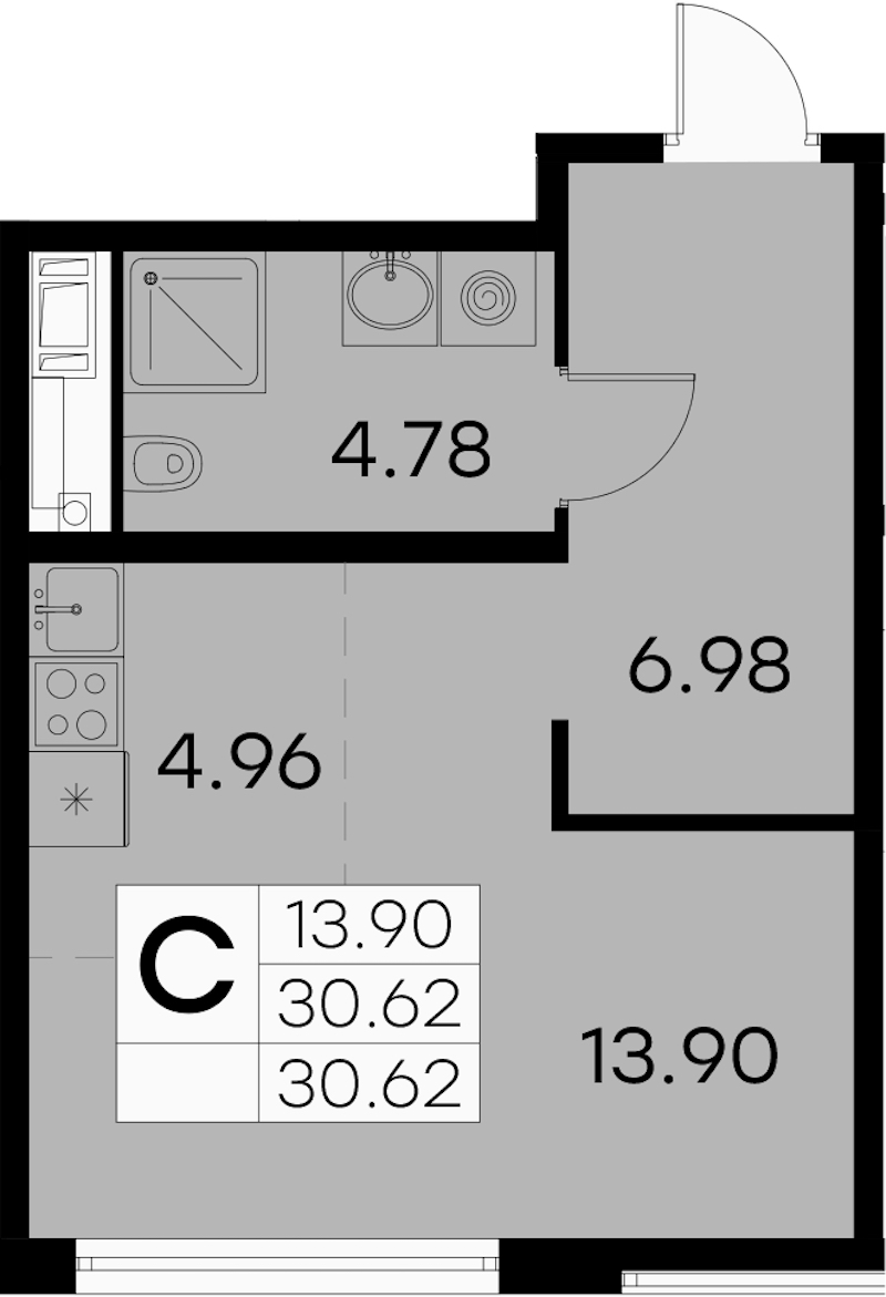 Квартира студия 30.62 м², 6/7 эт., ЖК «GloraX Aura Vasileostrovsky»